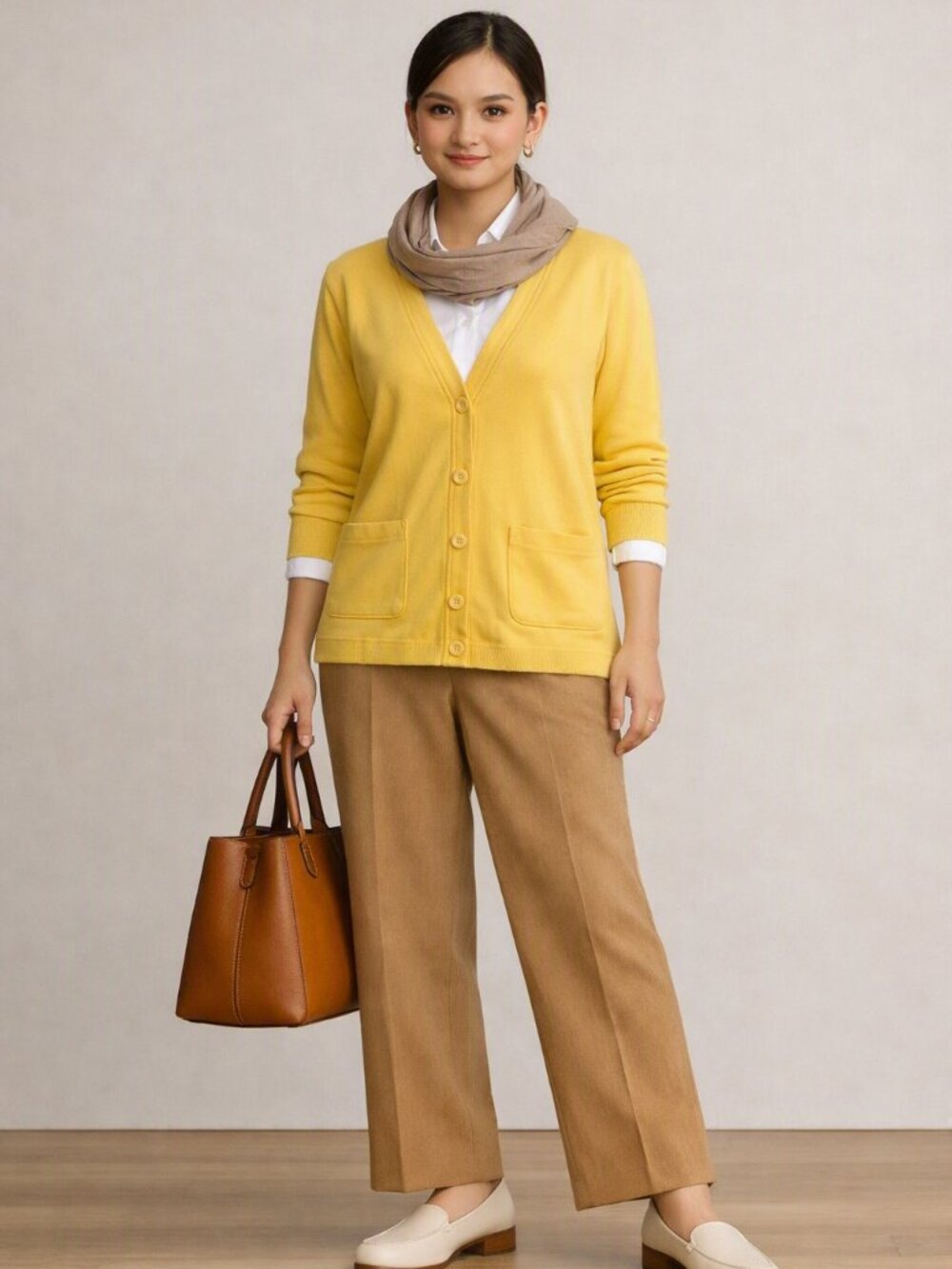 Lands’ End Yellow Long Sleeve Button Down Cotton Cardigan  Size 4 Petite